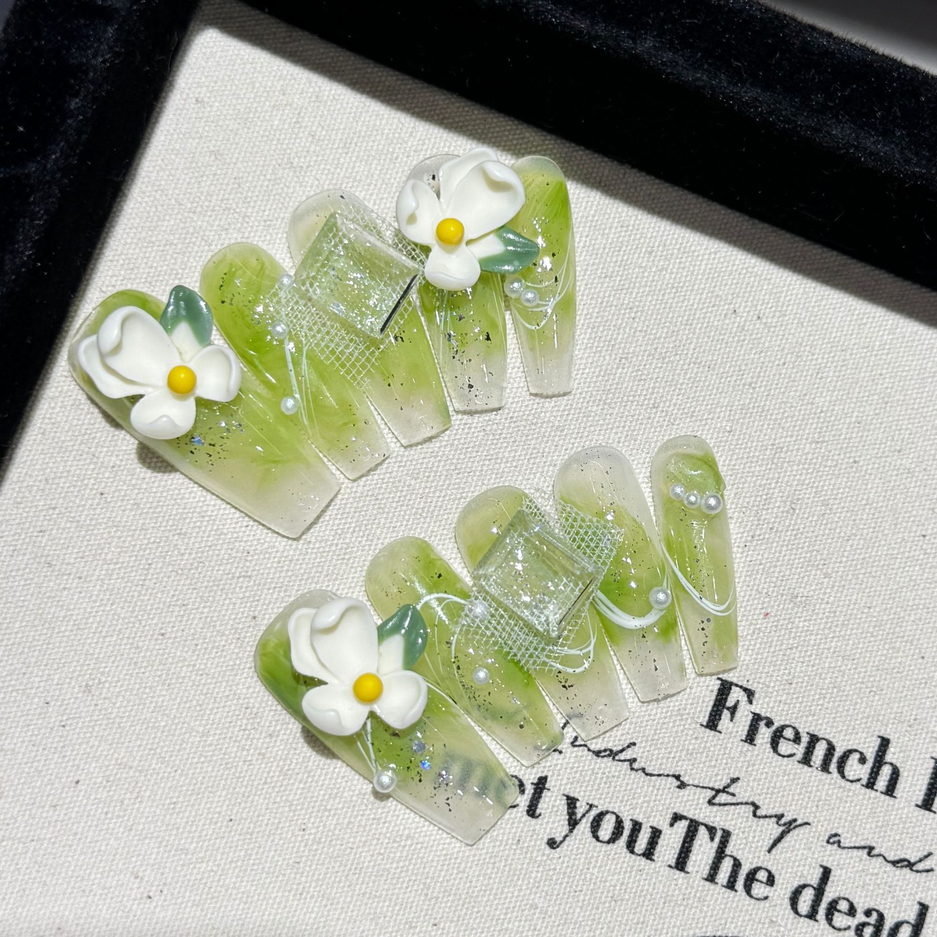 Resin Art Of Flowers - 10pcs Pure Hand-Pressed Ultra-Long Coffin Nail