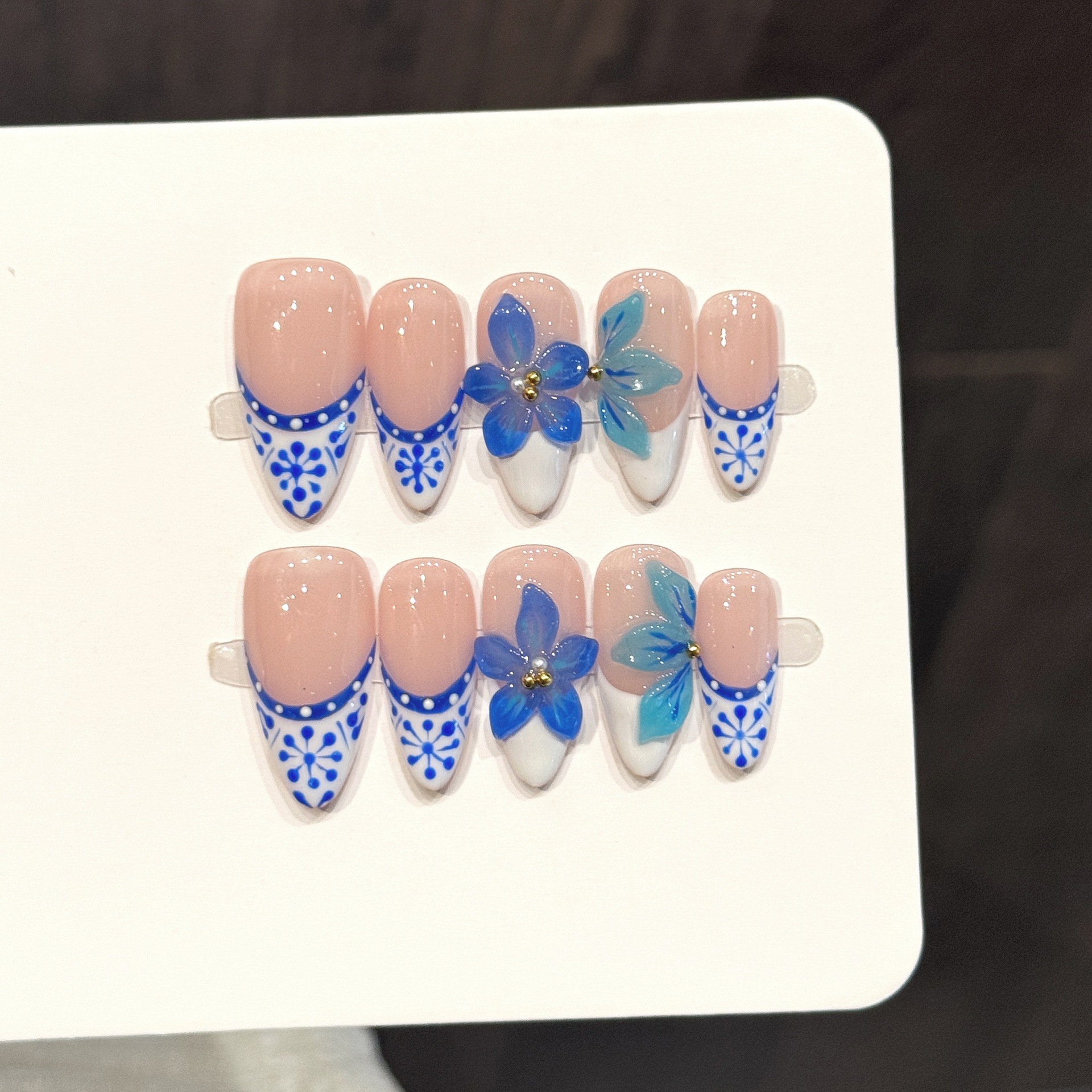 Resin Art Of Flowers - 10pcs Pure Hand Pressed Almond Nail