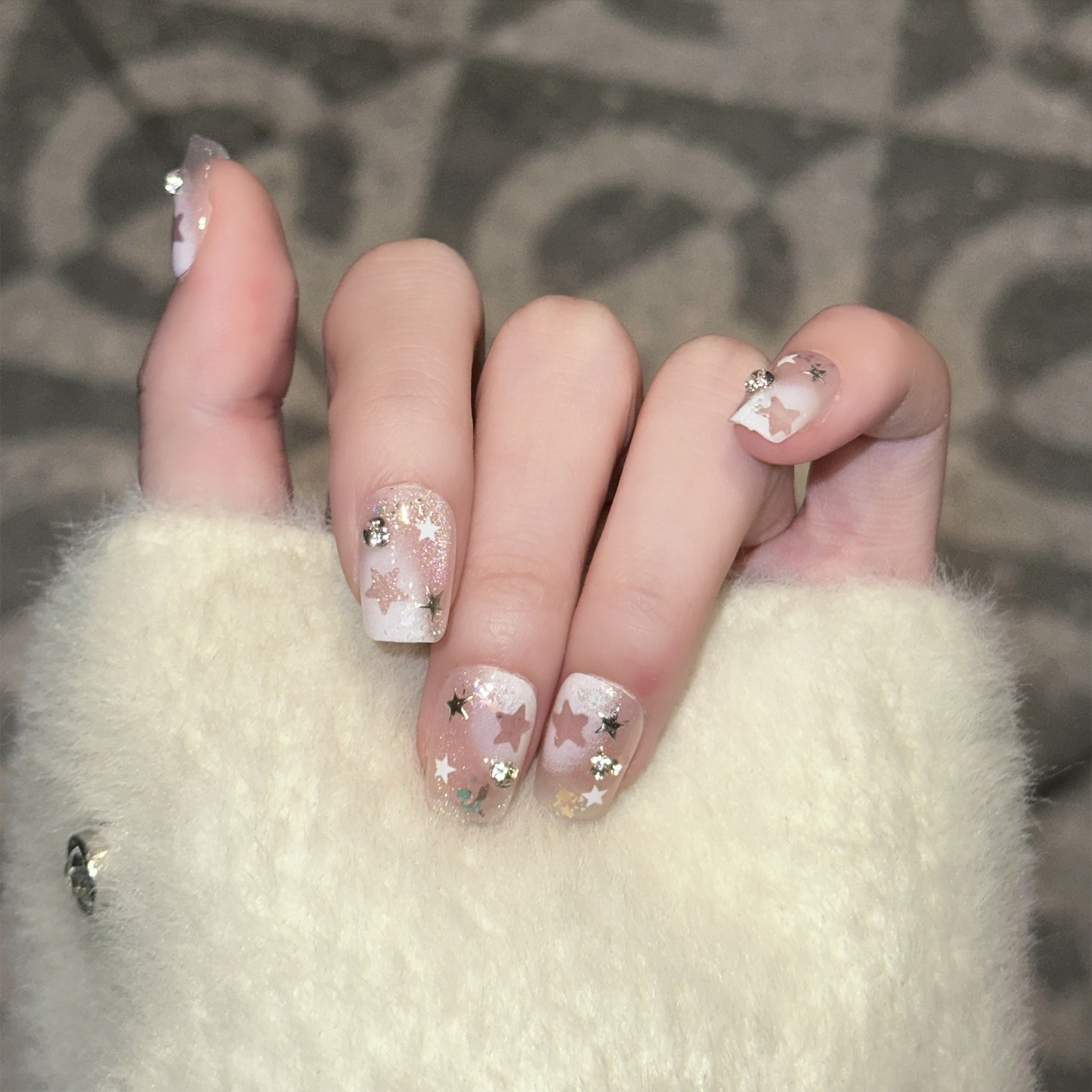 10PCS Short Square Fake Nails  - Resin Art Of Flowers review and price
