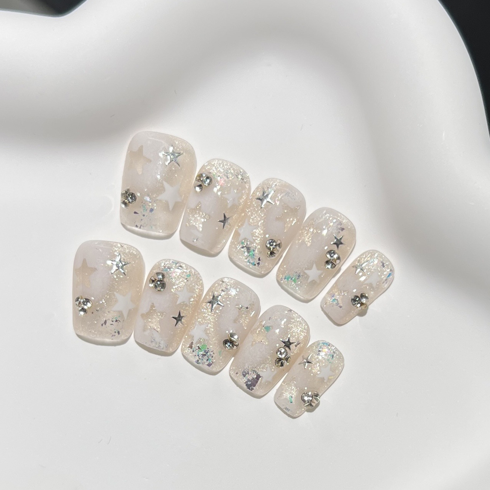 10PCS Short Square Fake Nails  - Resin Art Of Flowers review and price