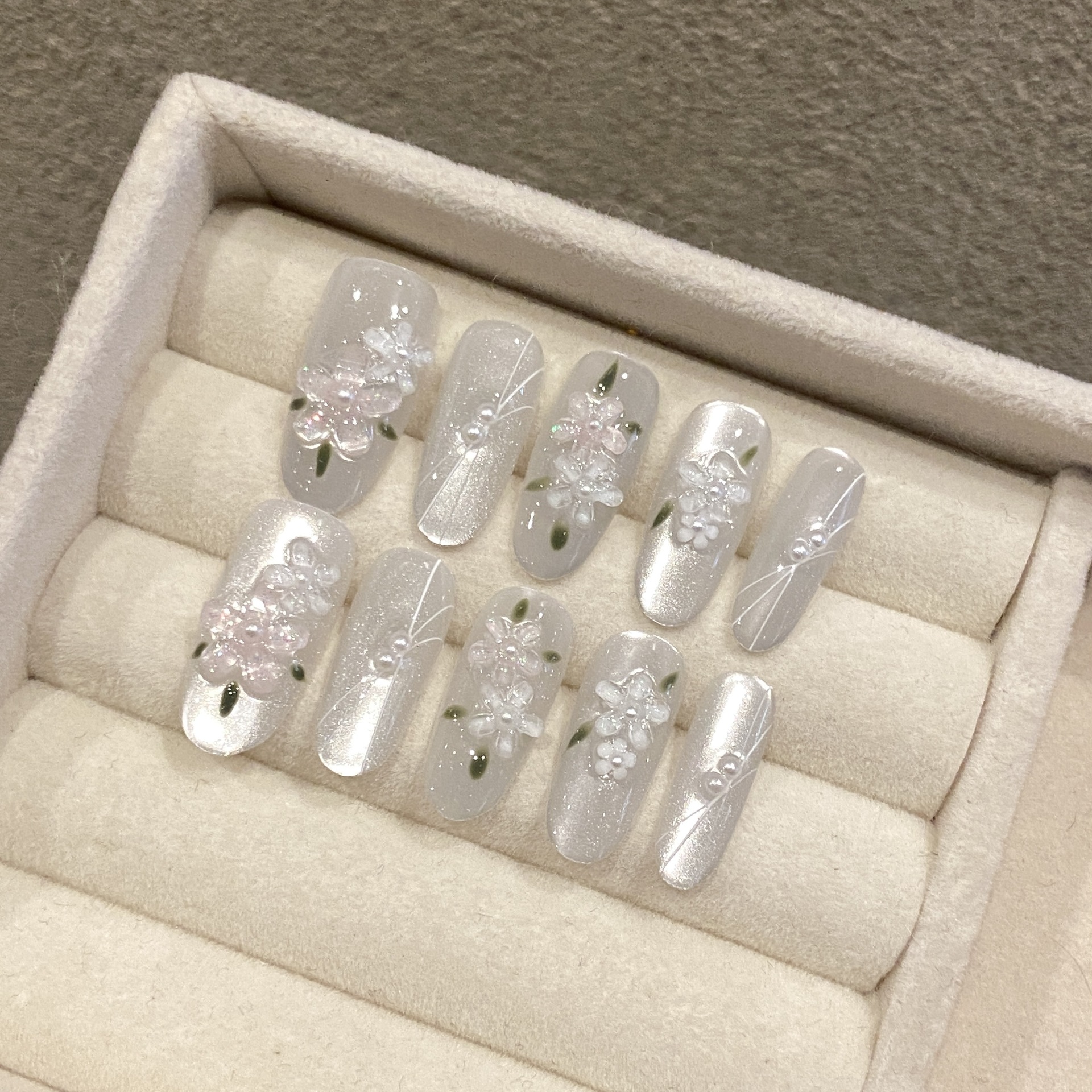 10pcs Glitter Sliver Press On  - Resin Art Of Flowers review and price