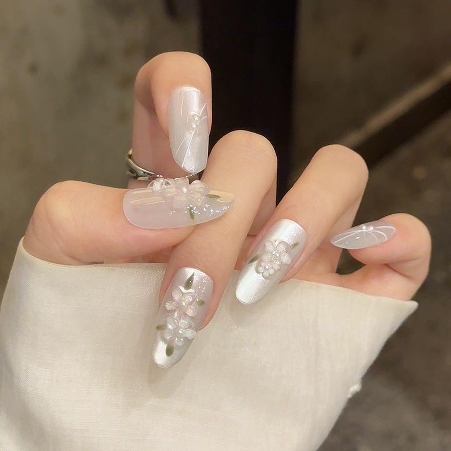 10pcs Glitter Sliver Press On  - Resin Art Of Flowers review and price