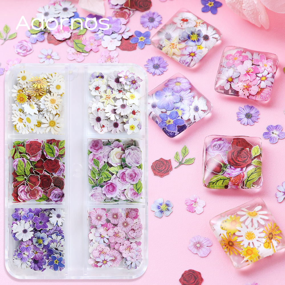 6 Grids Flowers Wood Pulp Chip - Resin Art With Rose review and price