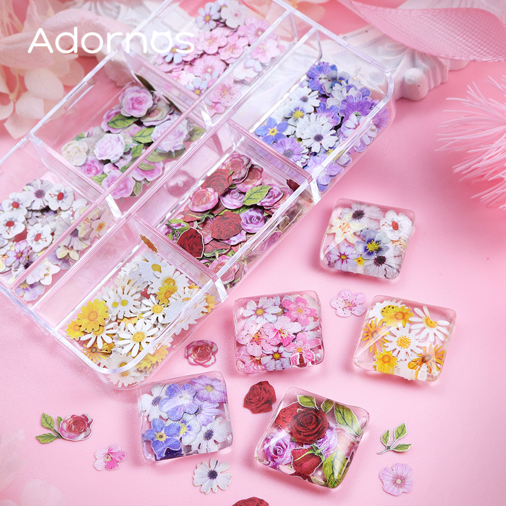 6 Grids Flowers Wood Pulp Chip - Resin Art With Rose review and price
