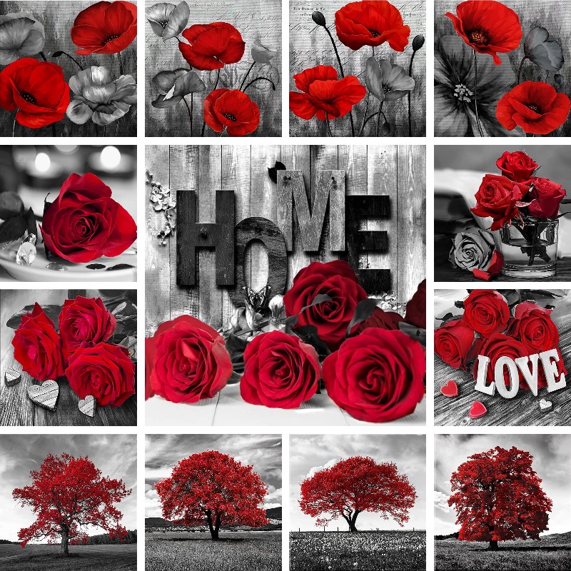 Mosaic Diamond Red Black Art L - Resin Art With Rose review and price