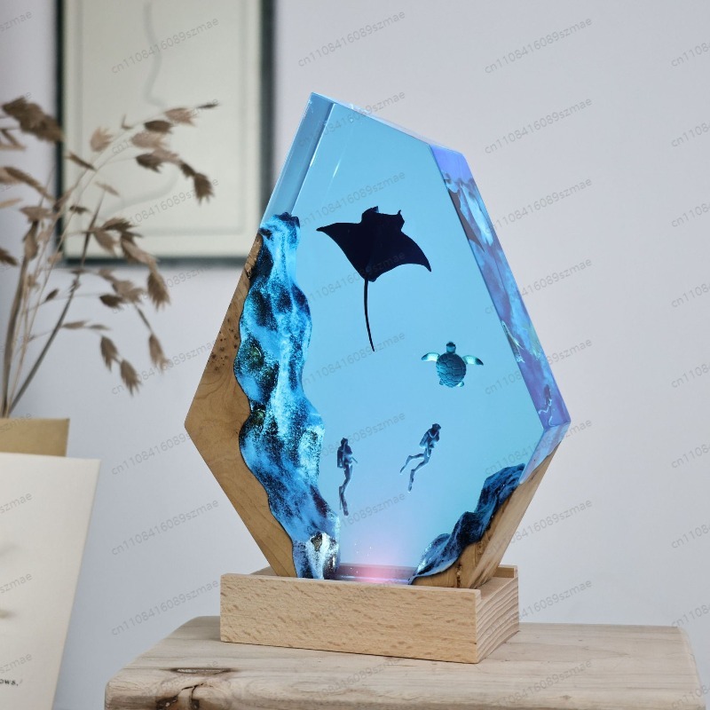 Manta Ray Diver Resin Wood Lam - Resin Art Gift For Birthday review and price