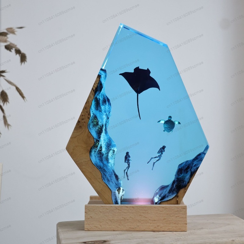 Manta Ray Diver Resin Wood Lam - Resin Art Gift For Birthday review and price
