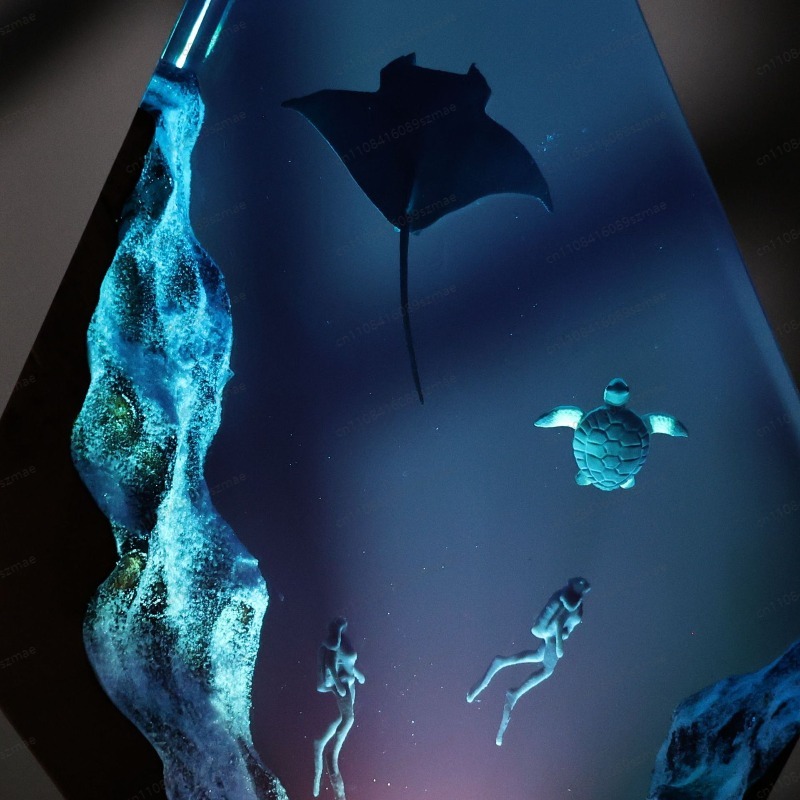 Manta Ray Diver Resin Wood Lam - Resin Art Gift For Birthday review and price